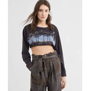 RE/DONE X THE ATTICO Cropped Sunset Long Sleeve Top Small Faded Black Round Neck